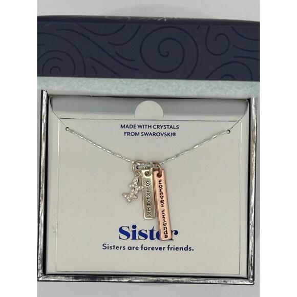 Sister's Swarovski Crystal 925 Italian Sterling  Necklace 18" Butterflies - Picture 1 of 8